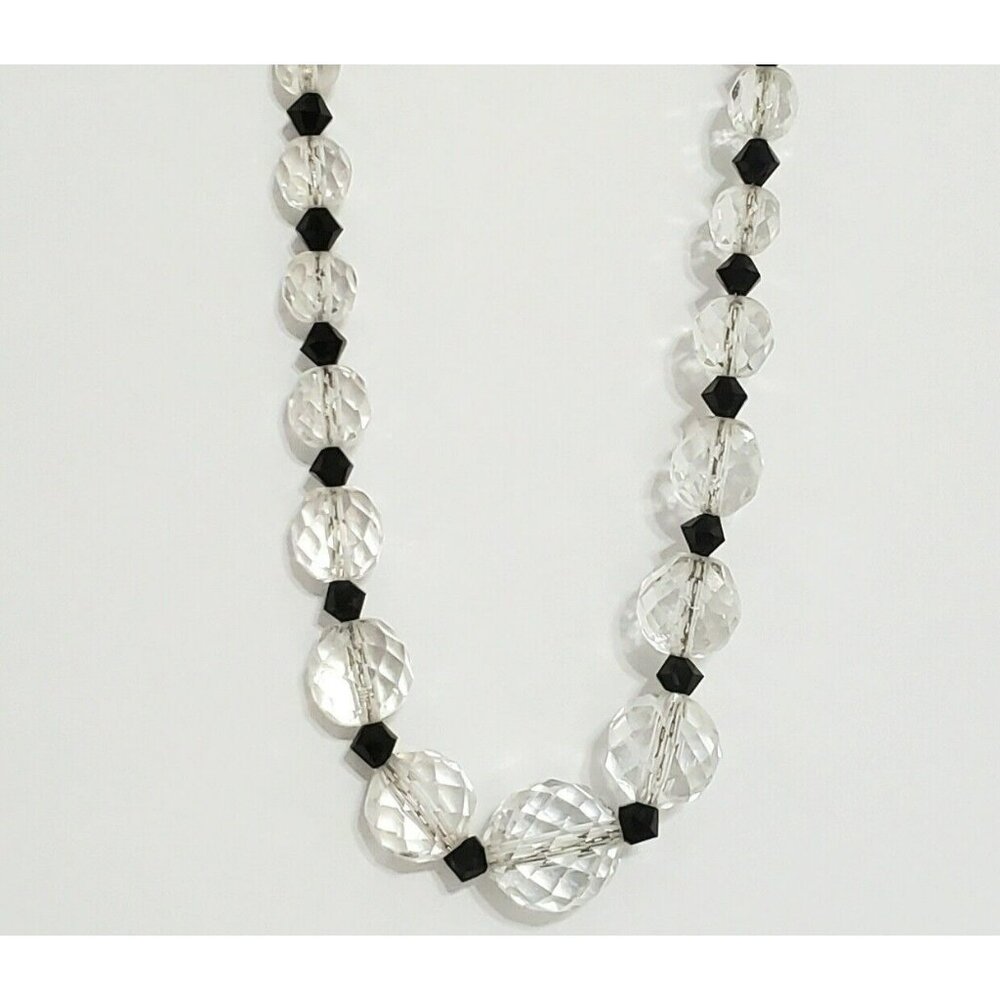 Vintage 17" Choker Necklace Clear Black Beads Faceted Sterling Graduated Spacers - Picture 16 of 16